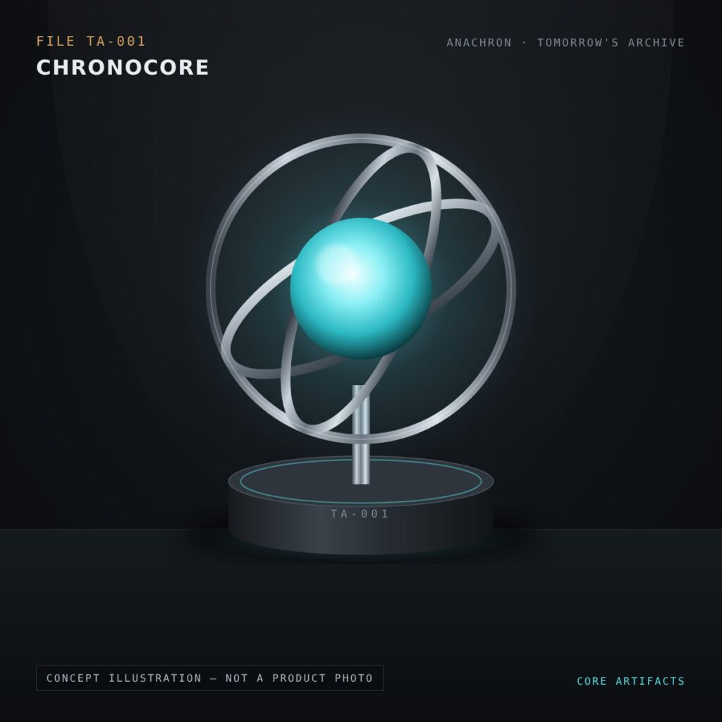 Concept illustration of the ChronoCore, an Anachron design study. Not a photo of a manufactured product.