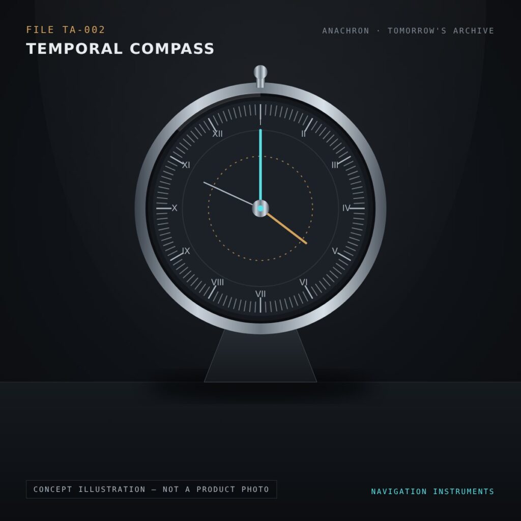 Concept illustration of the Temporal Compass, an Anachron design study. Not a photo of a manufactured product.