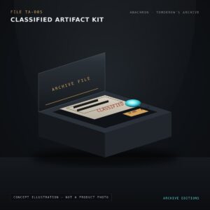 Concept illustration of the Classified Artifact Kit, an Anachron design study. Not a photo of a manufactured product.